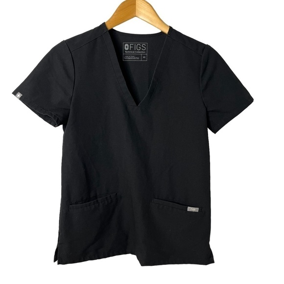 Figs Casma Three Pocket Scrub Top Black Size XS Short Sleeve Style FW1100 - Picture 2 of 8